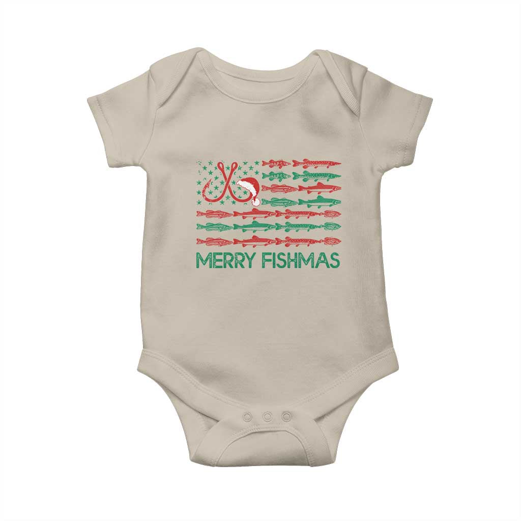 Christmas Fishing Baby Onesie Merry Fishmas Fisherman American Flag TS09 Sand Print Your Wear