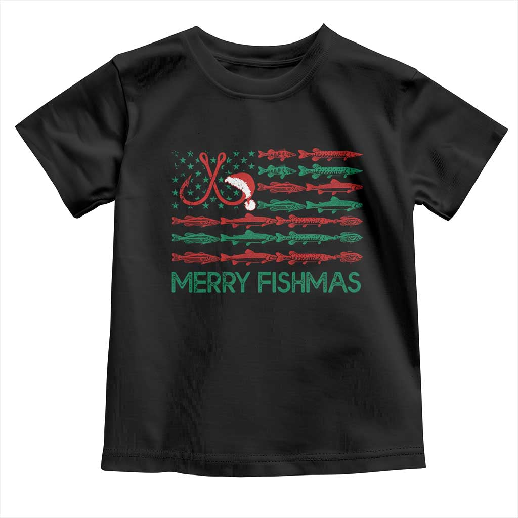 Christmas Fishing Baby Shirt Merry Fishmas Fisherman American Flag TS09 Black Print Your Wear
