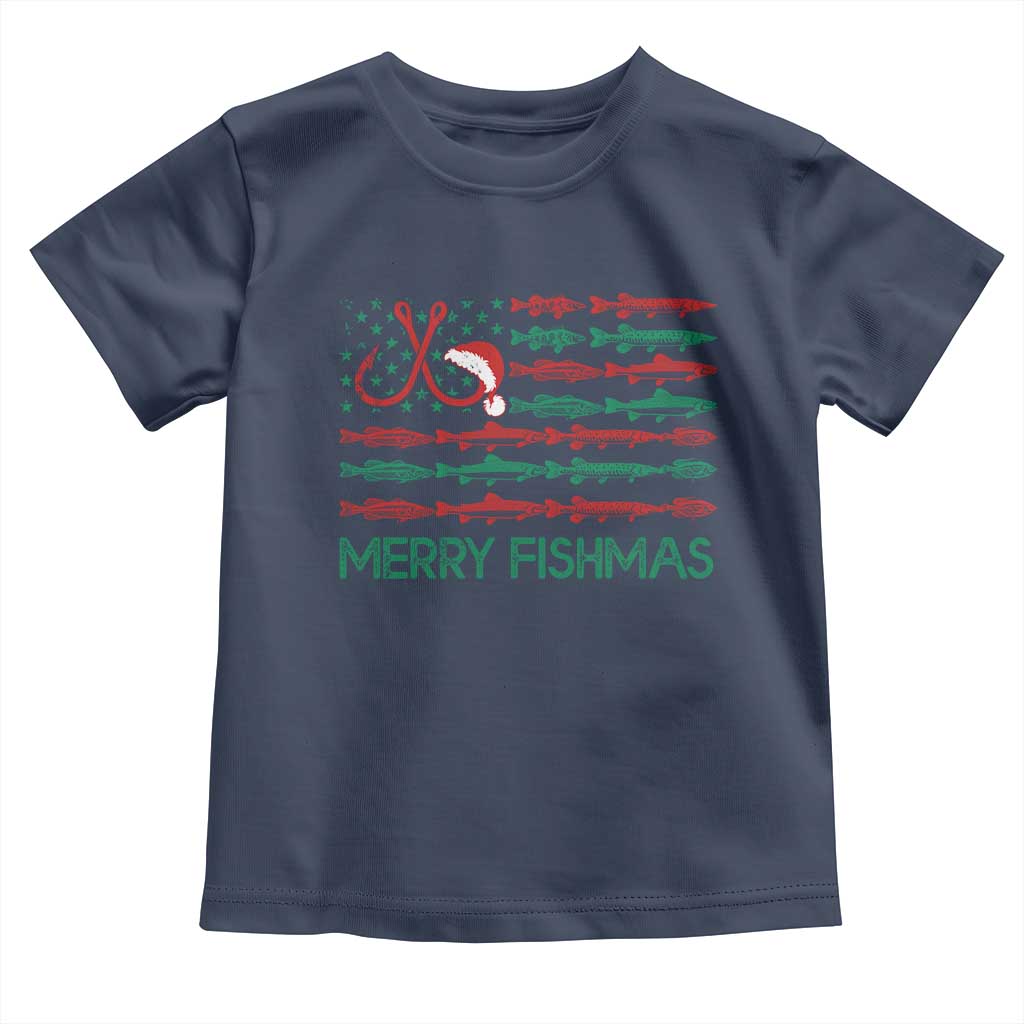 Christmas Fishing Baby Shirt Merry Fishmas Fisherman American Flag TS09 Navy Print Your Wear