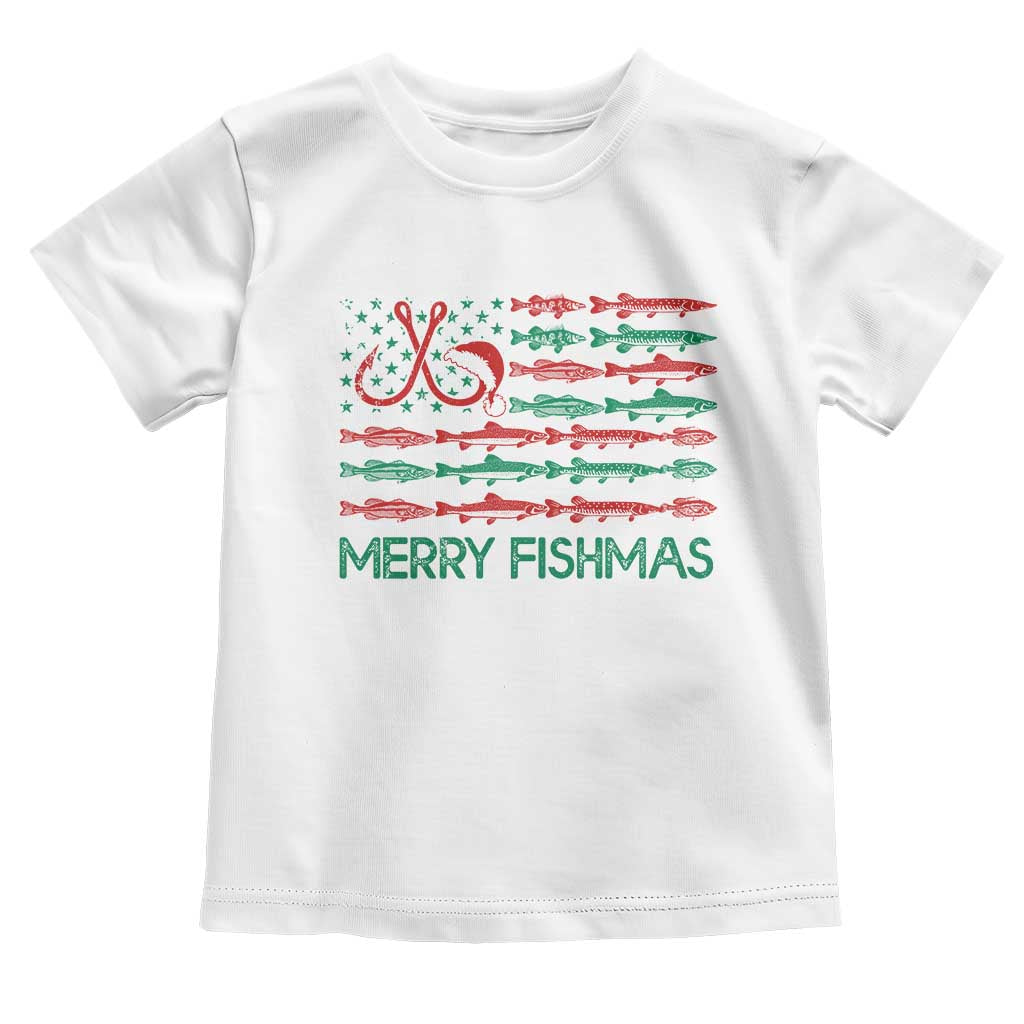 Christmas Fishing Baby Shirt Merry Fishmas Fisherman American Flag TS09 White Print Your Wear