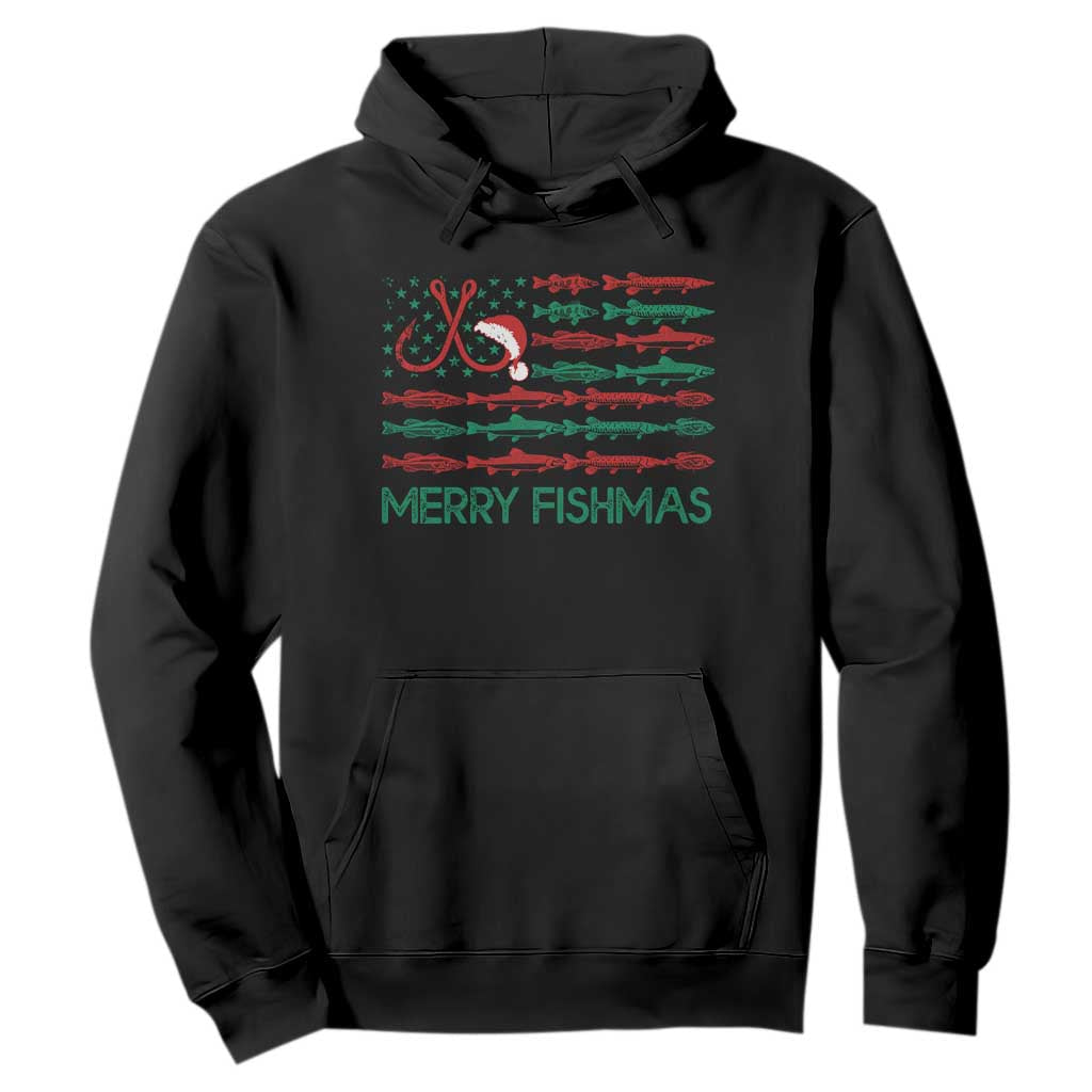 Christmas Fishing Hoodie Merry Fishmas Fisherman American Flag TS09 Black Print Your Wear