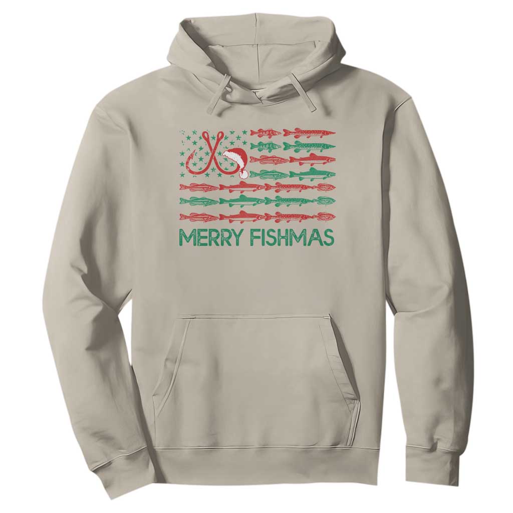 Christmas Fishing Hoodie Merry Fishmas Fisherman American Flag TS09 Sand Print Your Wear