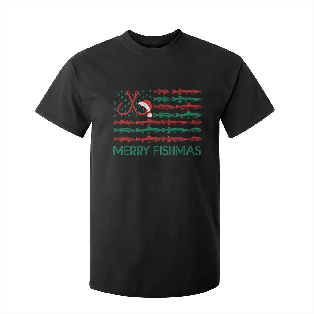 Christmas Fishing T Shirt For Kid Merry Fishmas Fisherman American Flag TS09 Black Print Your Wear