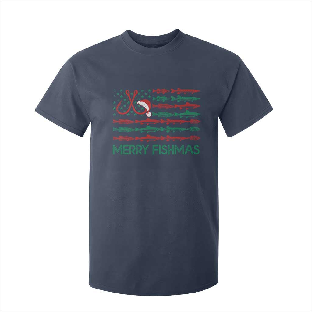 Christmas Fishing T Shirt For Kid Merry Fishmas Fisherman American Flag TS09 Navy Print Your Wear