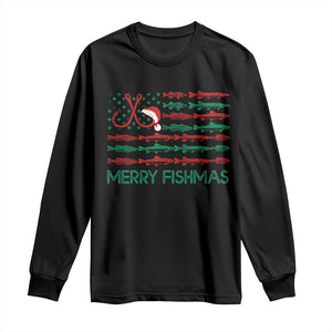 Christmas Fishing Long Sleeve Shirt Merry Fishmas Fisherman American Flag TS09 Black Print Your Wear