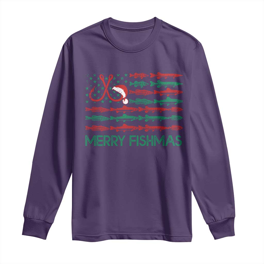 Christmas Fishing Long Sleeve Shirt Merry Fishmas Fisherman American Flag TS09 Purple Print Your Wear
