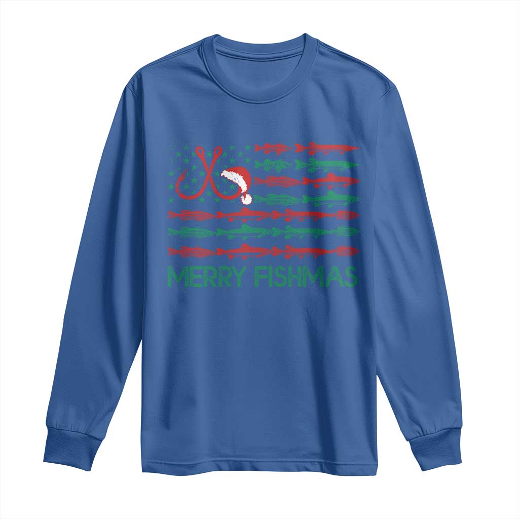 Christmas Fishing Long Sleeve Shirt Merry Fishmas Fisherman American Flag TS09 Royal Blue Print Your Wear