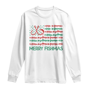 Christmas Fishing Long Sleeve Shirt Merry Fishmas Fisherman American Flag TS09 White Print Your Wear