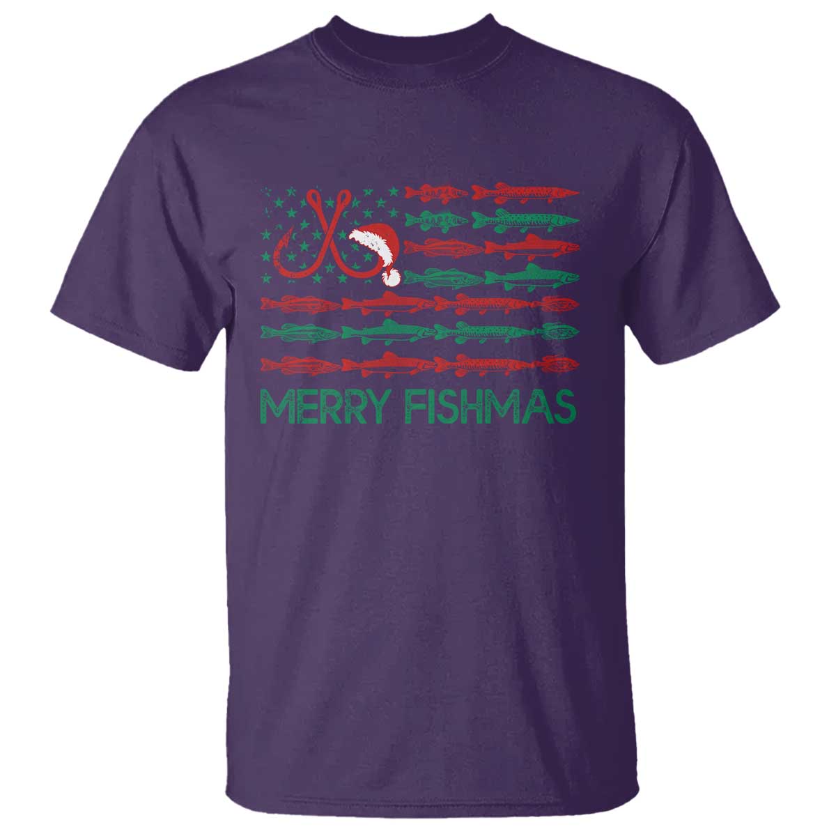 Christmas Fishing T Shirt Merry Fishmas Fisherman American Flag TS09 Purple Print Your Wear