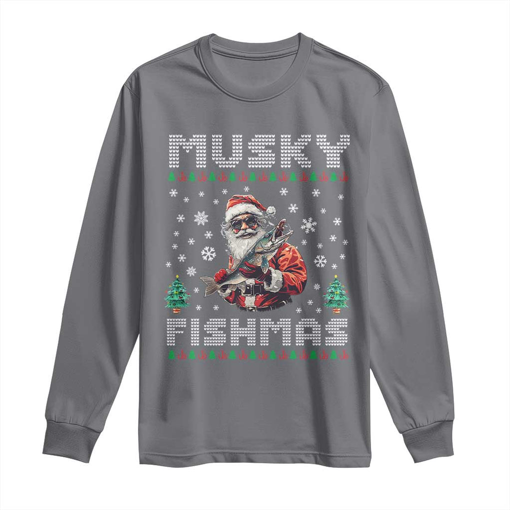 Christmas Muskie Fishing Long Sleeve Shirt Musky Fishmas Fisherman TS09 Charcoal Print Your Wear