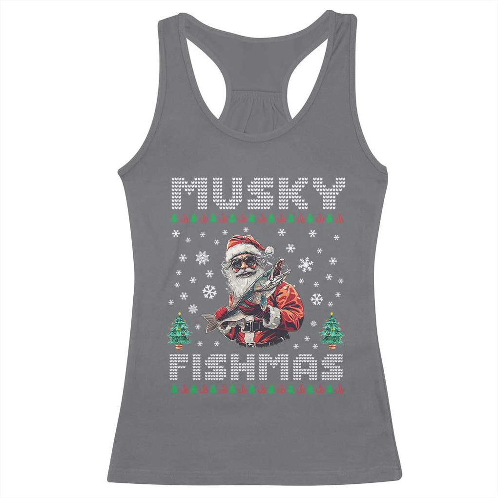 Christmas Muskie Fishing Racerback Tank Top Musky Fishmas Fisherman TS09 Charcoal Print Your Wear