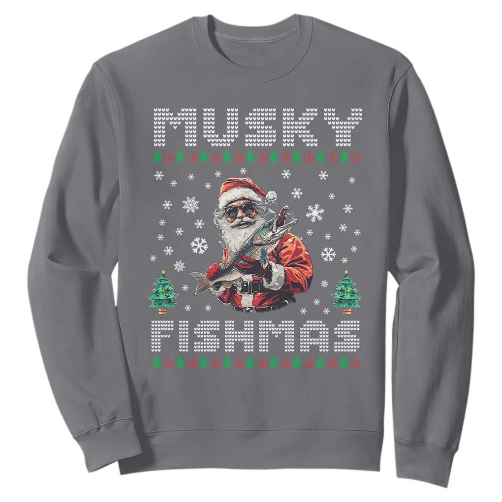 Christmas Muskie Fishing Sweatshirt Musky Fishmas Fisherman TS09 Charcoal Print Your Wear