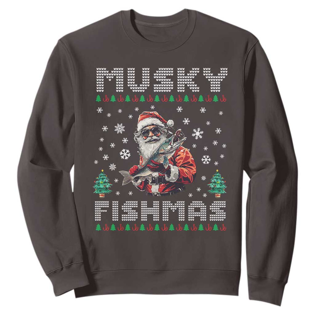 Christmas Muskie Fishing Sweatshirt Musky Fishmas Fisherman TS09 Dark Chocolate Print Your Wear