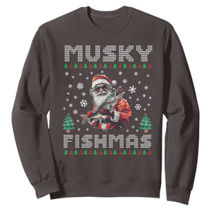 Christmas Muskie Fishing Sweatshirt Musky Fishmas Fisherman TS09 Dark Chocolate Print Your Wear