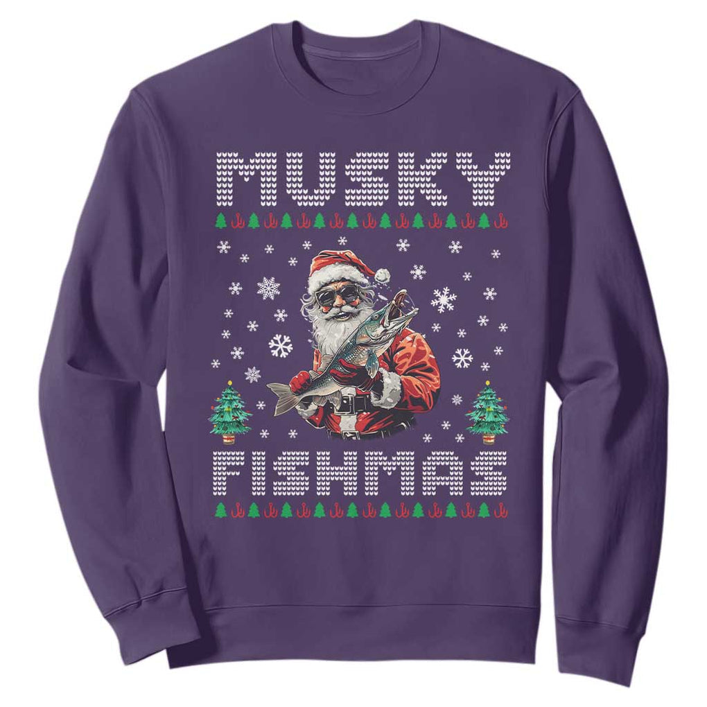 Christmas Muskie Fishing Sweatshirt Musky Fishmas Fisherman TS09 Purple Print Your Wear
