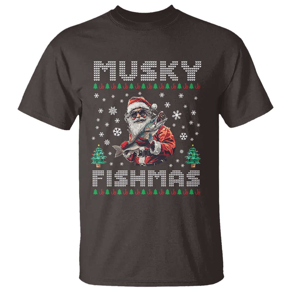 Christmas Muskie Fishing T Shirt Musky Fishmas Fisherman TS09 Dark Chocolate Print Your Wear