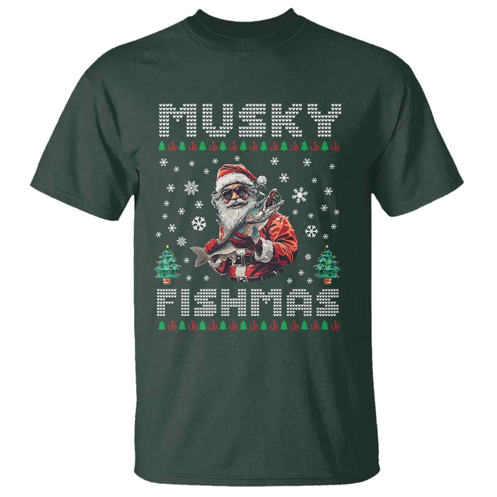 Christmas Muskie Fishing T Shirt Musky Fishmas Fisherman TS09 Dark Forest Green Print Your Wear