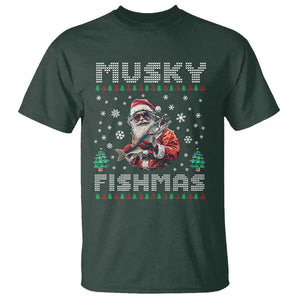 Christmas Muskie Fishing T Shirt Musky Fishmas Fisherman TS09 Dark Forest Green Print Your Wear