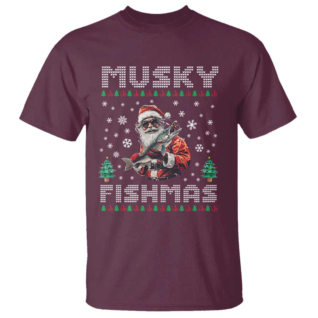 Christmas Muskie Fishing T Shirt Musky Fishmas Fisherman TS09 Maroon Print Your Wear