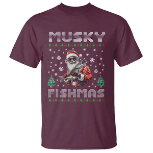 Christmas Muskie Fishing T Shirt Musky Fishmas Fisherman TS09 Maroon Print Your Wear