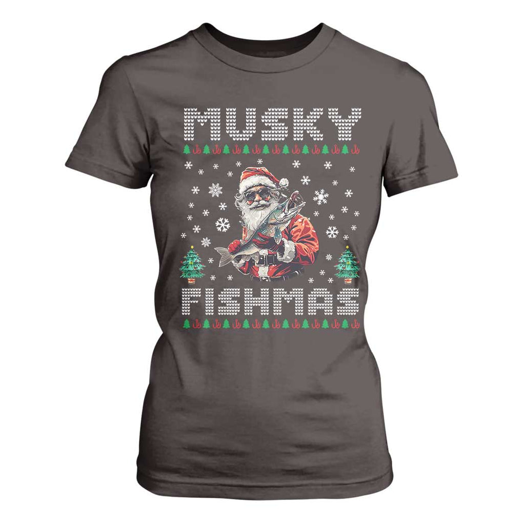 Christmas Muskie Fishing T Shirt For Women Musky Fishmas Fisherman TS09 Dark Chocolate Print Your Wear
