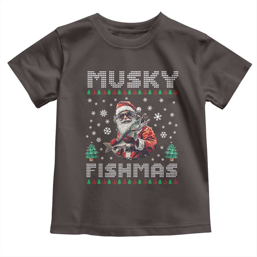Christmas Muskie Fishing Toddler T Shirt Musky Fishmas Fisherman TS09 Dark Chocolate Print Your Wear