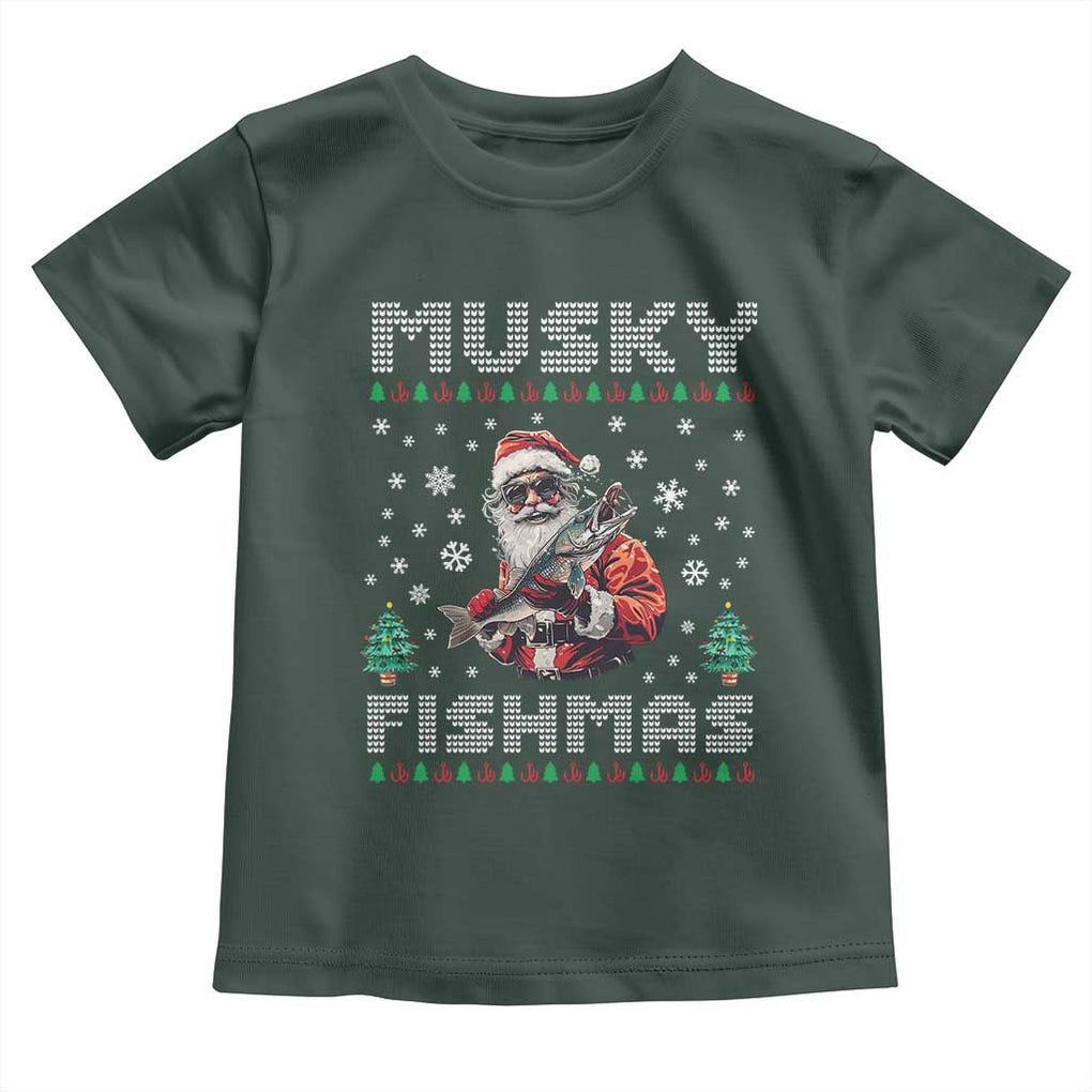 Christmas Muskie Fishing Toddler T Shirt Musky Fishmas Fisherman TS09 Dark Forest Green Print Your Wear