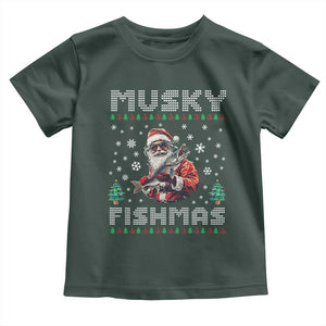 Christmas Muskie Fishing Toddler T Shirt Musky Fishmas Fisherman TS09 Dark Forest Green Print Your Wear