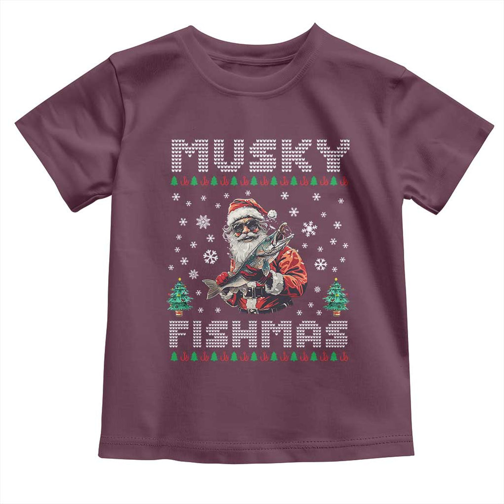 Christmas Muskie Fishing Toddler T Shirt Musky Fishmas Fisherman TS09 Maroon Print Your Wear