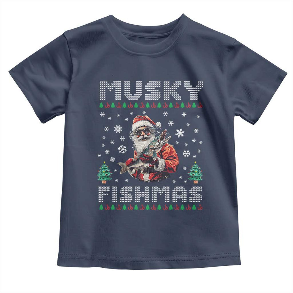 Christmas Muskie Fishing Toddler T Shirt Musky Fishmas Fisherman TS09 Navy Print Your Wear