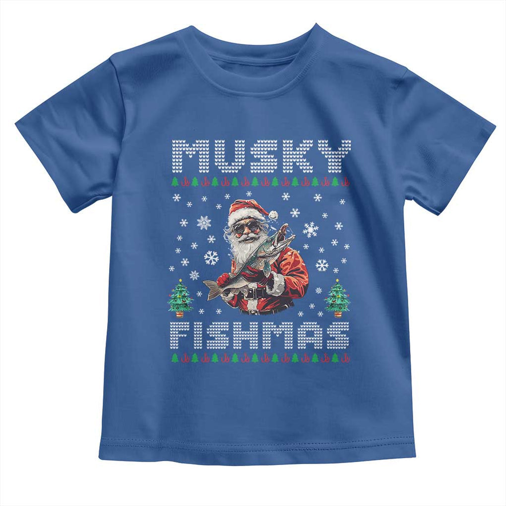 Christmas Muskie Fishing Toddler T Shirt Musky Fishmas Fisherman TS09 Royal Blue Print Your Wear