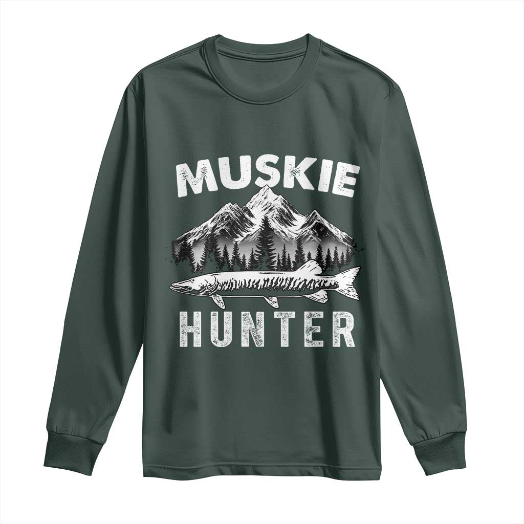 Musky Hunter Fishing Fisherman Long Sleeve Shirt TS09 Dark Forest Green Print Your Wear