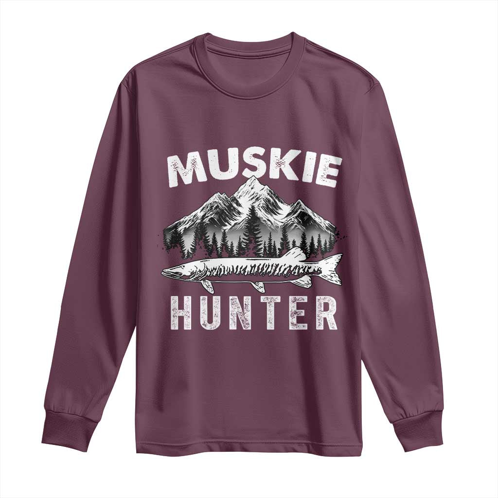 Musky Hunter Fishing Fisherman Long Sleeve Shirt TS09 Maroon Print Your Wear