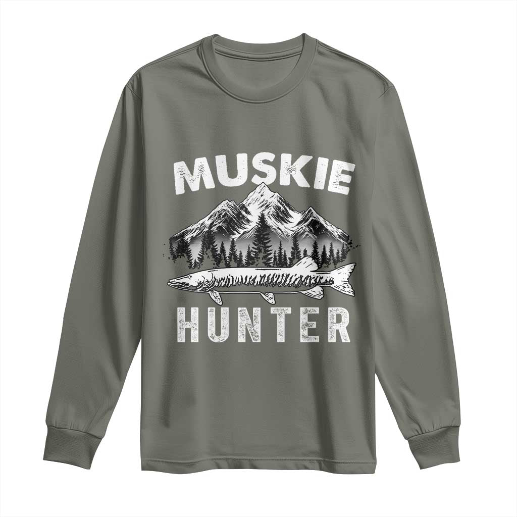 Musky Hunter Fishing Fisherman Long Sleeve Shirt TS09 Military Green Print Your Wear