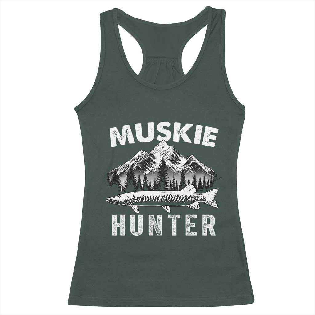 Musky Hunter Fishing Fisherman Racerback Tank Top TS09 Dark Forest Green Print Your Wear