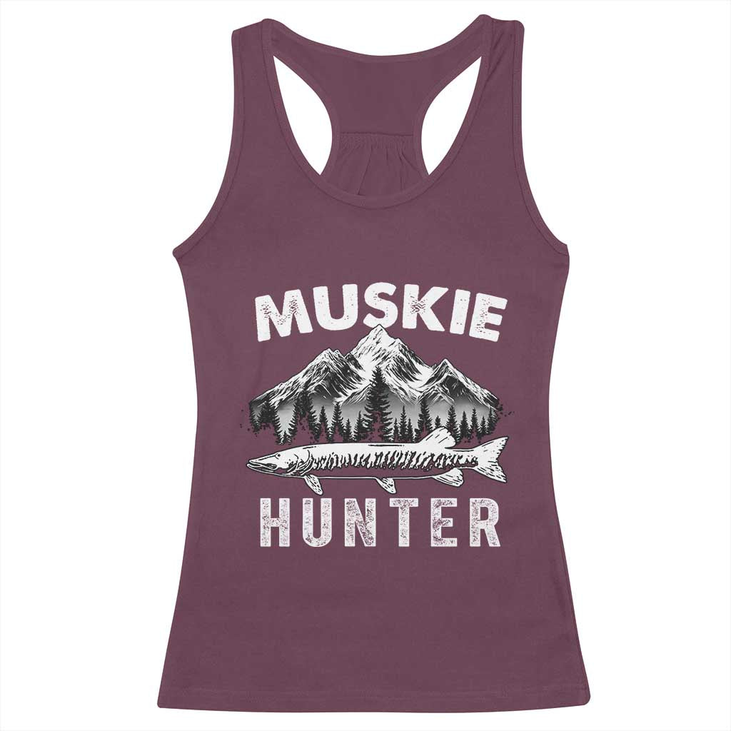 Musky Hunter Fishing Fisherman Racerback Tank Top TS09 Maroon Print Your Wear