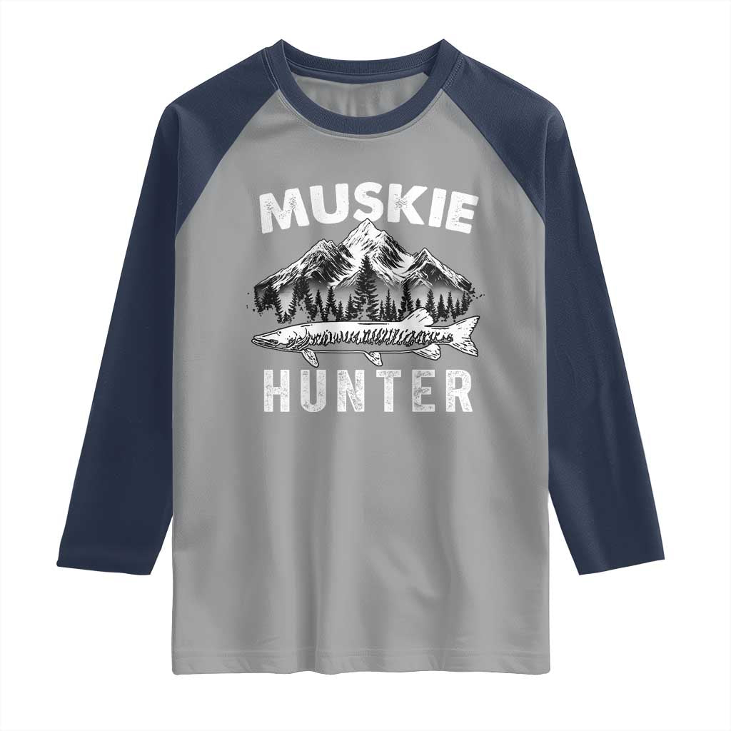 Musky Hunter Fishing Fisherman Raglan Shirt TS09 Sport Gray Navy Print Your Wear