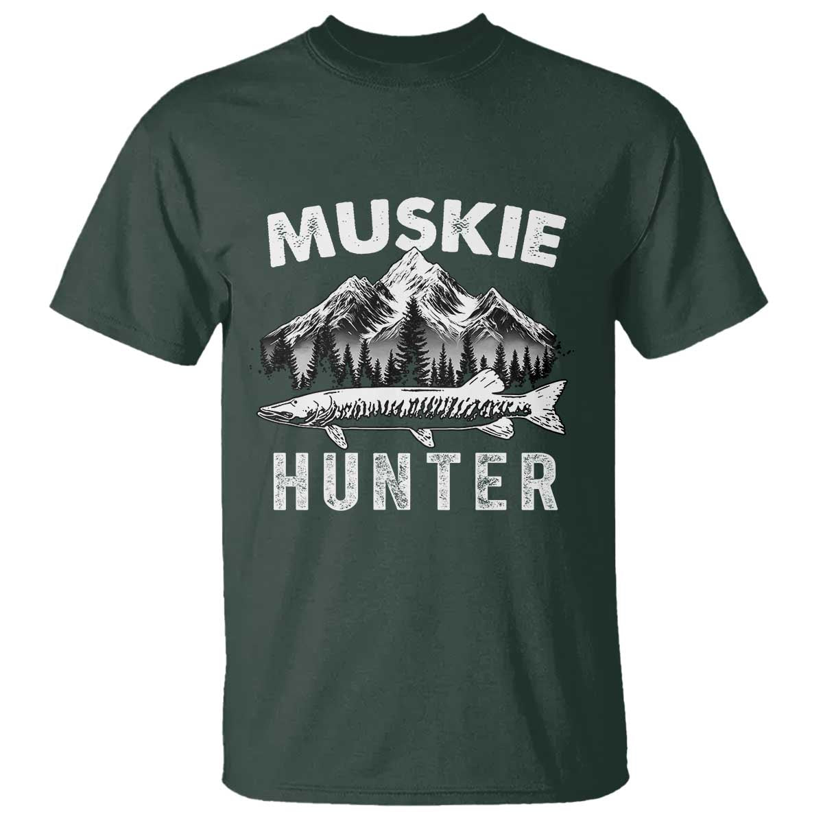 Musky Hunter Fishing Fisherman T Shirt TS09 Dark Forest Green Print Your Wear