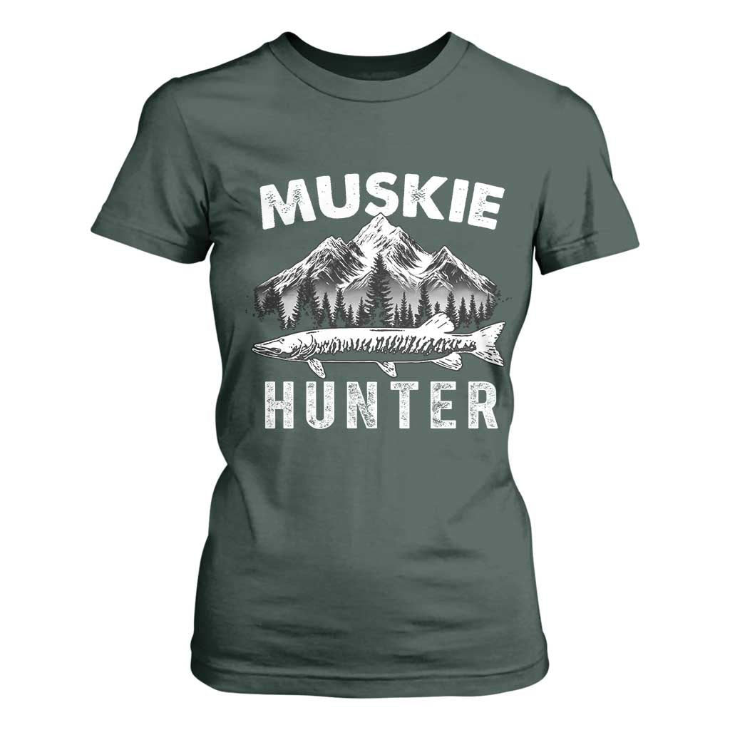 Musky Hunter Fishing Fisherman T Shirt For Women TS09 Dark Forest Green Print Your Wear