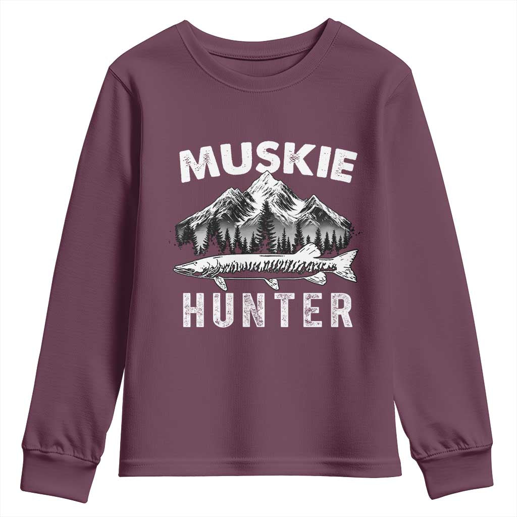 Musky Hunter Fishing Fisherman Youth Sweatshirt TS09 Maroon Print Your Wear