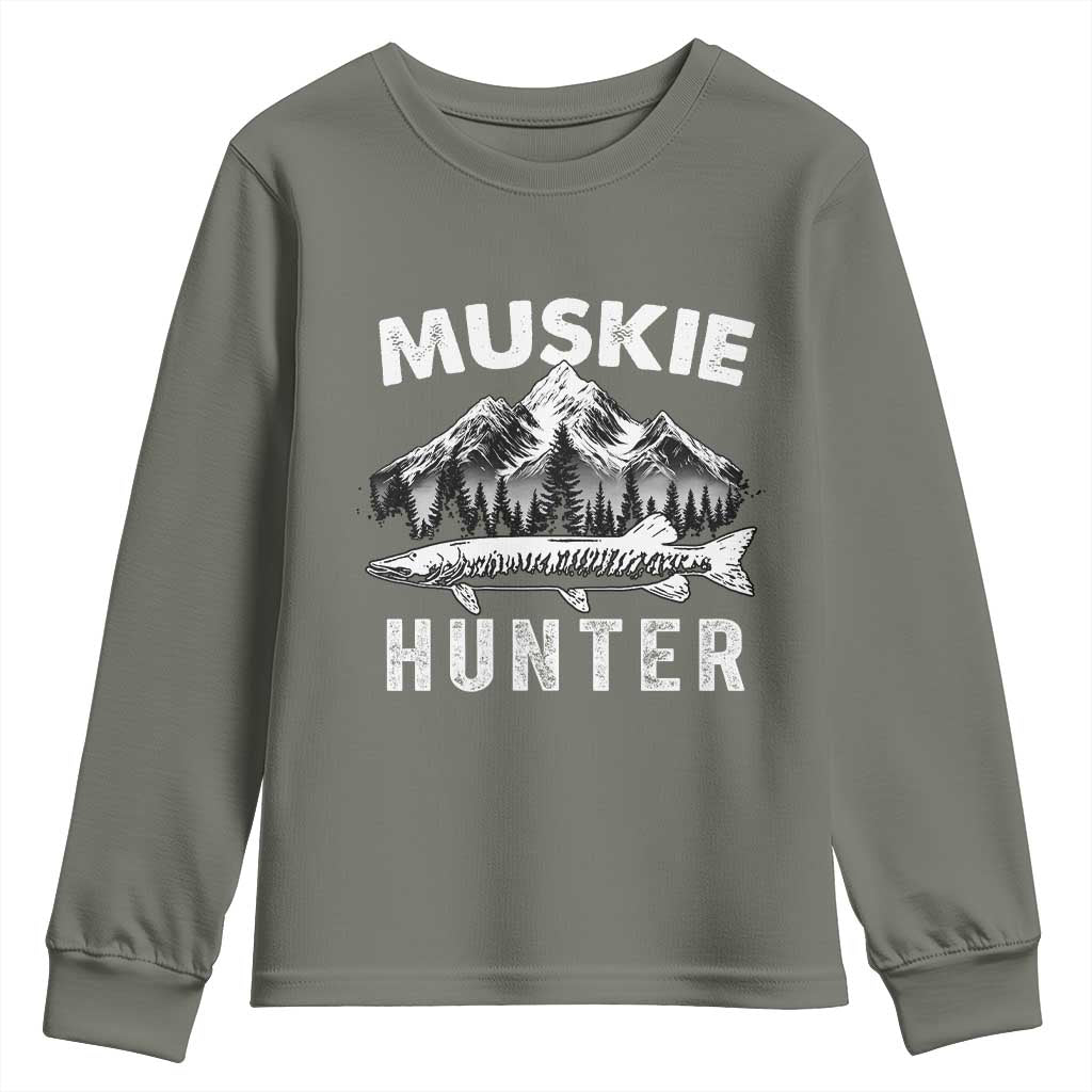 Musky Hunter Fishing Fisherman Youth Sweatshirt TS09 Military Green Print Your Wear