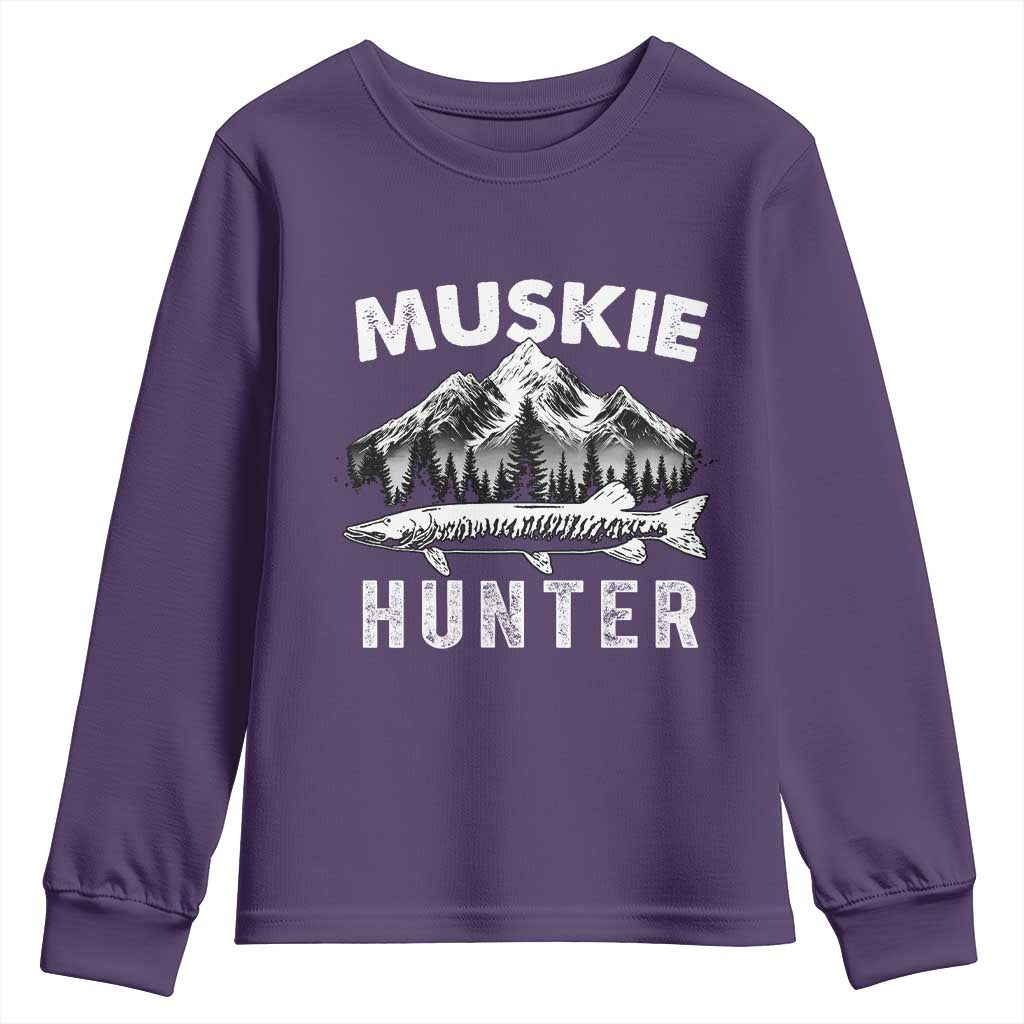 Musky Hunter Fishing Fisherman Youth Sweatshirt TS09 Purple Print Your Wear