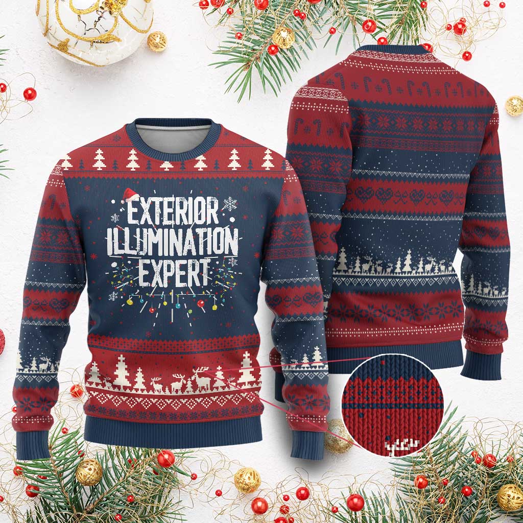 Funny Xmas Ugly Christmas Sweater Exterior Illumination Expert Christmas Lights TS09 Burgundy Print Your Wear
