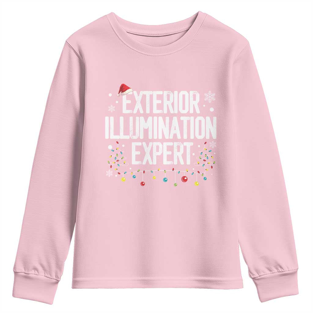 Funny Christmas Youth Sweatshirt Exterior Illumination Expert Christmas Lights TS09 Light Pink Print Your Wear