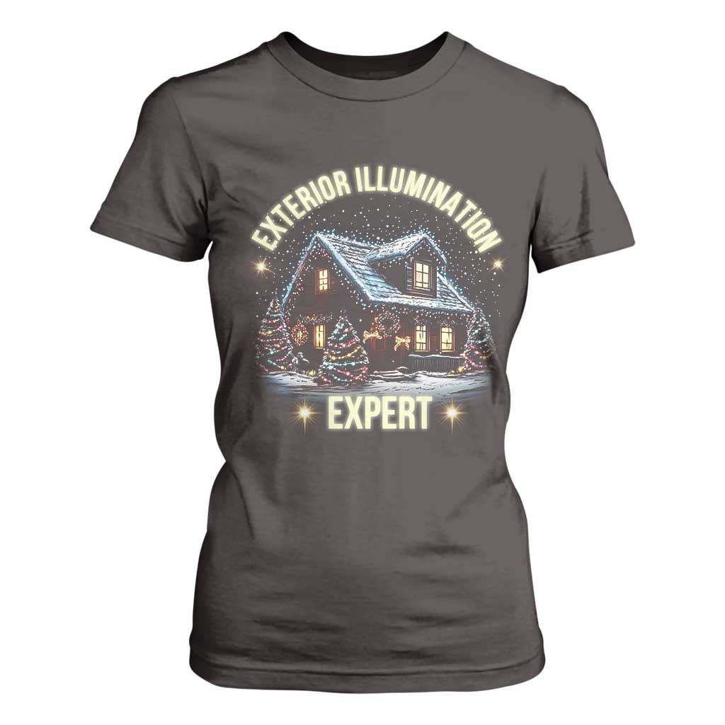 Funny Christmas T Shirt For Women Exterior Illumination Expert Christmas Lights Home TS09 Dark Chocolate Print Your Wear