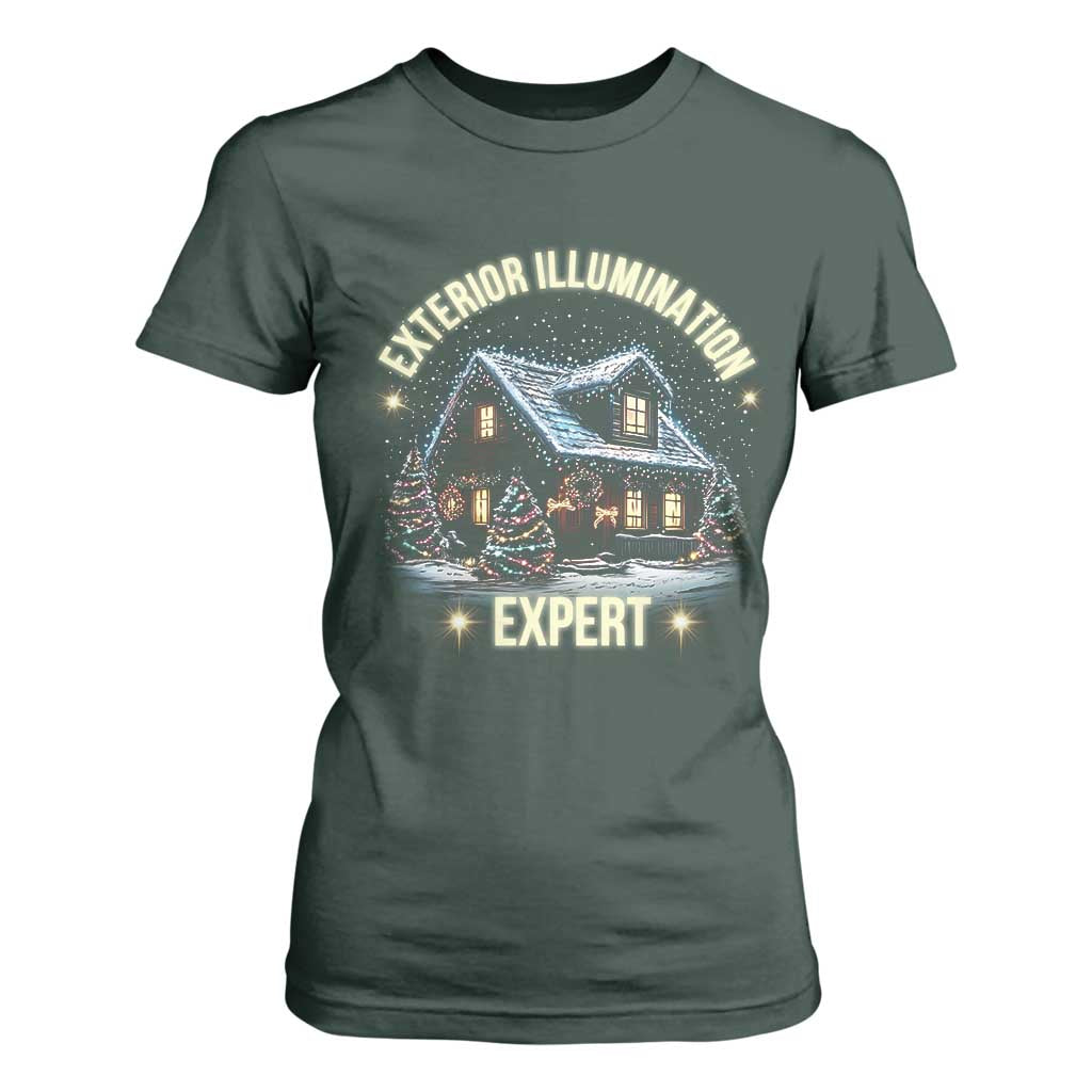 Funny Christmas T Shirt For Women Exterior Illumination Expert Christmas Lights Home TS09 Dark Forest Green Print Your Wear