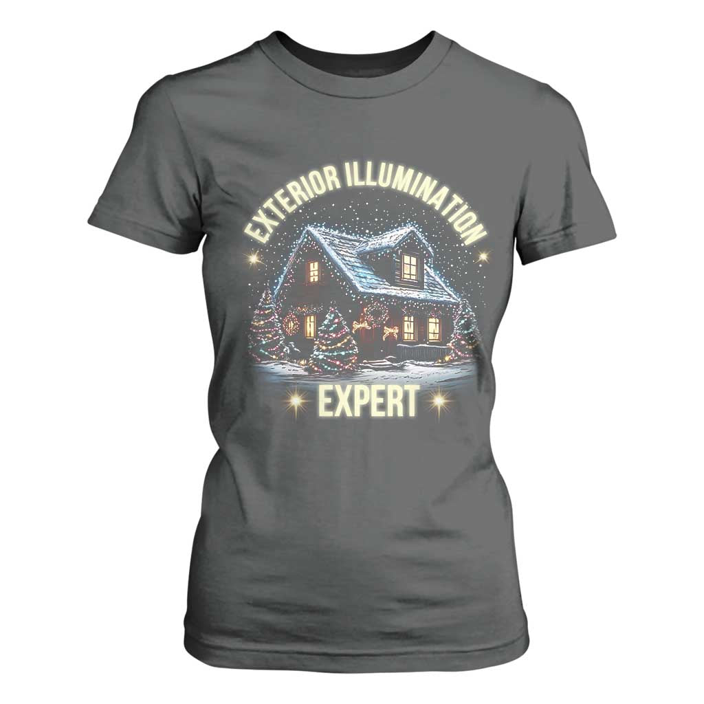 Funny Christmas T Shirt For Women Exterior Illumination Expert Christmas Lights Home TS09 Dark Heather Print Your Wear