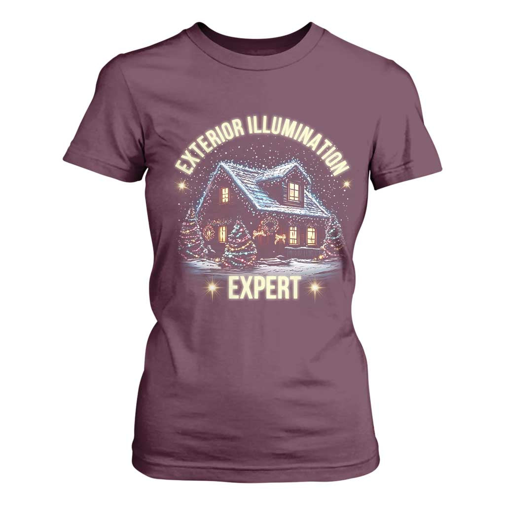 Funny Christmas T Shirt For Women Exterior Illumination Expert Christmas Lights Home TS09 Maroon Print Your Wear