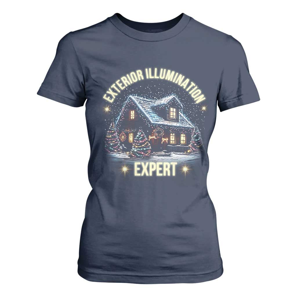 Funny Christmas T Shirt For Women Exterior Illumination Expert Christmas Lights Home TS09 Navy Print Your Wear
