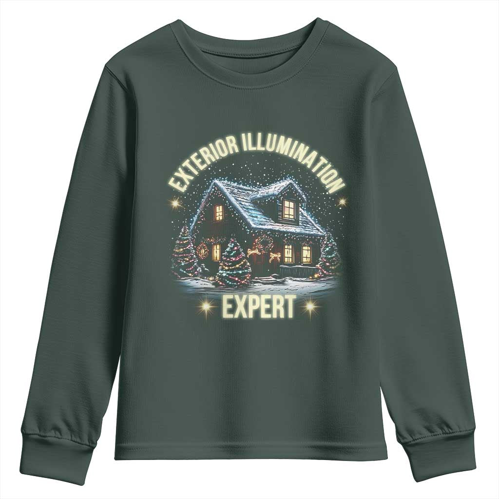 Funny Christmas Youth Sweatshirt Exterior Illumination Expert Christmas Lights Home TS09 Dark Forest Green Print Your Wear